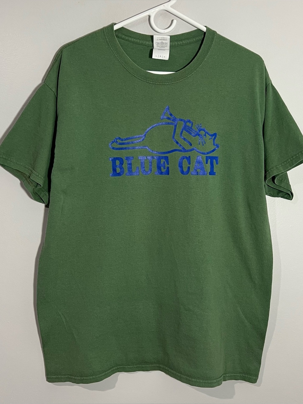 Gildan Blue Cat Records Green Short Sleeve T-Shirt Mens Large